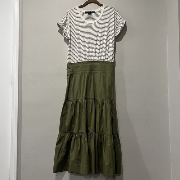 VERONICA BEARD Dresses & Skirts - Veronica‎ Beard Trail Striped Tiered Midi Dress Women’s Medium Pima Cotton